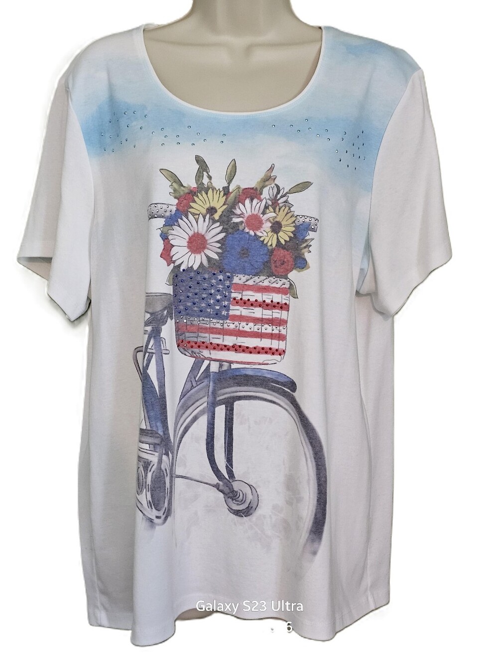 Women's 2X Patriotic Top Karen Scott Woman Short Sleeves Graphic Print